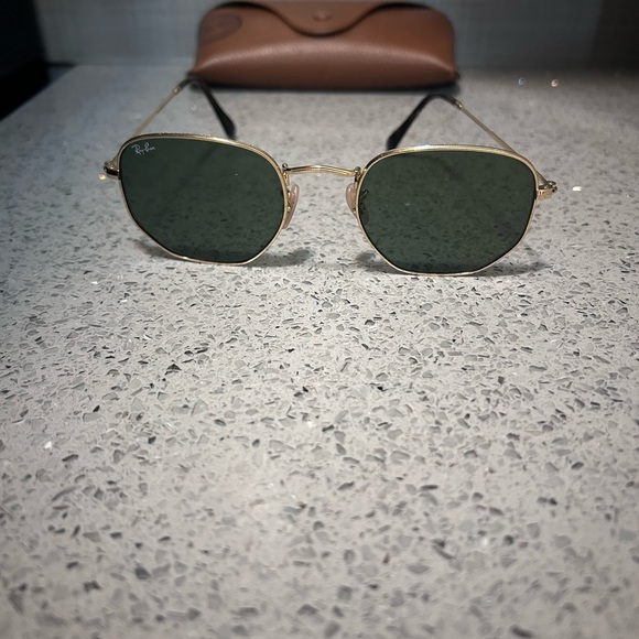 Ray-Ban Gold Hexagonal Sunglasses and Brown Case - Picture 2 of 6
